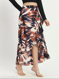 Abstract print midi skirt with pleated A-line silhouette, crepe fabric, size 30. Elegant style for casual or special occasions, made in India