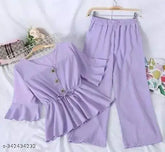 Affordable crepe top & bottom sets for women & girls, versatile style, three-quarter sleeves, S, M, L sizes