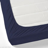 Midnight Blue Triloki 300TC Glace Cotton Fitted Queen Double Bedsheet, ultra-soft bed linen for home or guest room