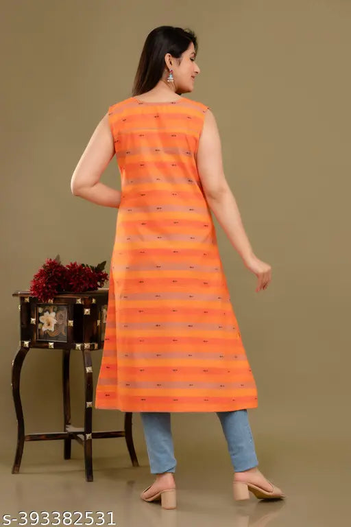 Embroidered sleeveless cotton kurti for women, stylish front slit design, up to size XXL