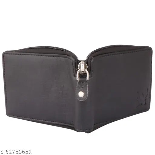 Sleek PU zipper wallet, stylish accessory for men's everyday elegance, practical design with card slots and bill compartment, free size (8cm x 6cm)