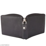 Sleek PU zipper wallet, stylish accessory for men's everyday elegance, practical design with card slots and bill compartment, free size (8cm x 6cm)