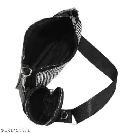 PU embellished small crossbody bag for women with coin purse and chain strap, free size (10x3x6in), made in India