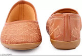 Tan synthetic leather embroidered ballerinas, Jaipuri style for women's party, wedding, outdoor occasions