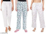 Premium stretchable cotton women's capri pajamas, multiple designs on white base - Pack of 3
