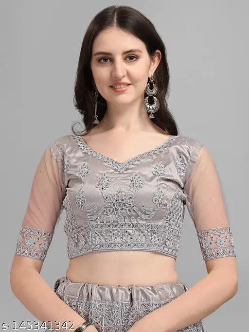 Trendy embellished net semi-stitched Indian Lehenga Choli and Dupatta for women