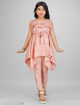 Printed rayon A-line kurta and trousers set for girls festive party wear, Indian crafted Cambric cotton fabric