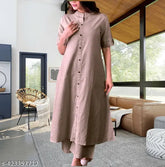 Pure cotton striped printed front button kurta and palazzo set, ideal for summer wear