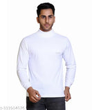 Cotton-rich high neck plain white t-shirt, long sleeves, versatile all-season wear