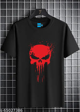 Black cotton Punisher round neck t-shirt, men's usual fit, 100% cotton, India origin