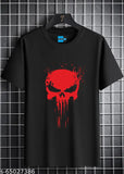 Black cotton Punisher round neck t-shirt for men, printed design on short sleeves