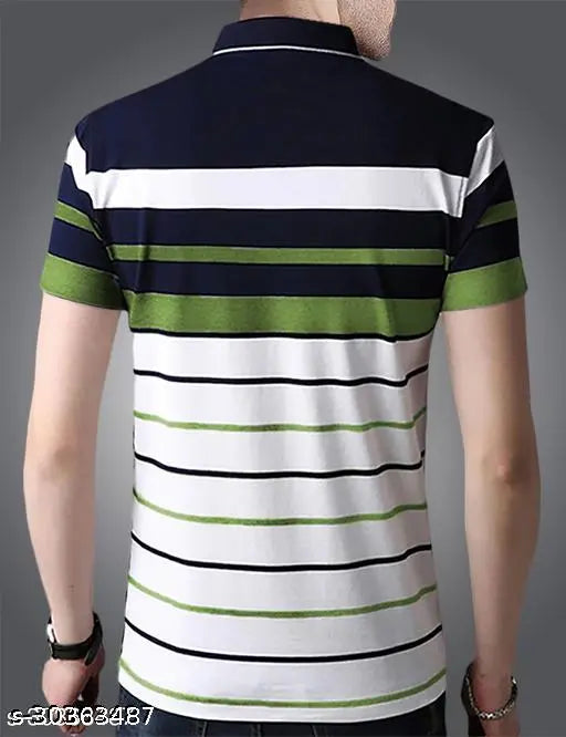 Cotton blend eye-catching printed polo t-shirt for men, anti-odor feature, finest fabric, S size (37in chest, 26.5in length). Made in India