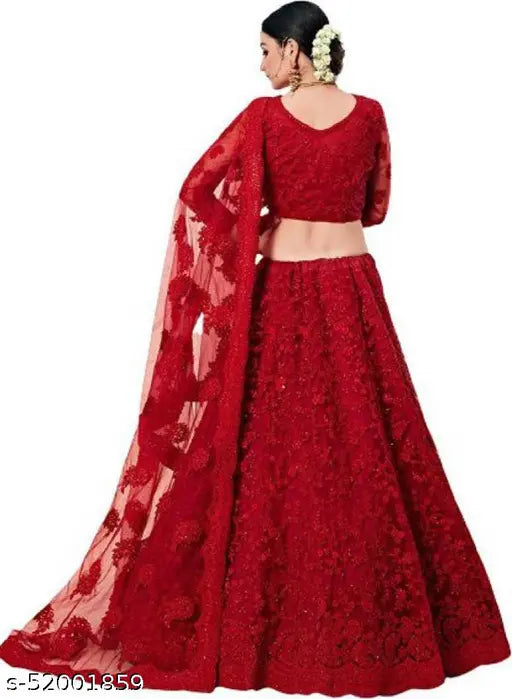 Ocean Dream solid stylish embroidered silk lehenga choli with net dupatta, Indian fashion on model