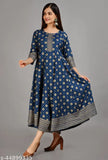 Rayon printed women's anarkali kurti with three-quarter sleeves, featuring intricate floral design. XXXL size (bust 10in, length 16in). Indian traditional wear