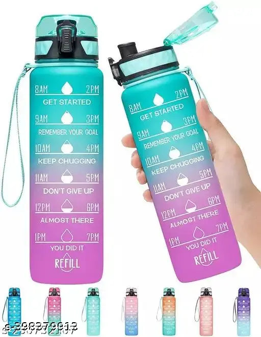 Unbreakable silicone water bottle, 1 liter, with motivational time marker, BPA-free, leakproof, multi-colored - durable for home, office, gym use