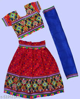 23-year vintage Badhani Print Chaniya Choli (yellow), embroidered cotton with short sleeves, traditional Indian lehenga and choli for 2-3 years old