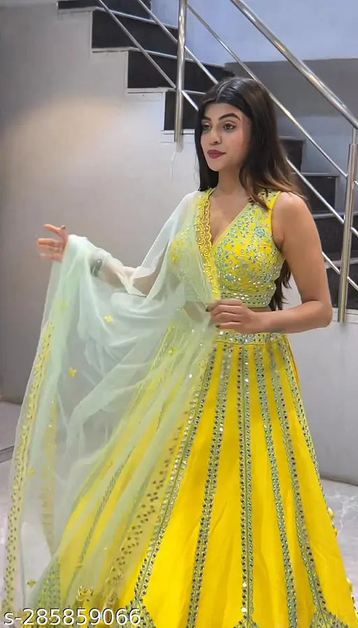 Embroidered georgette heavy lehenga-choli with net dupatta, semi-stitched (waist 44in, length 42in), Indian women's traditional wear