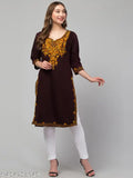 Woolen winter kurti, embroidered round neck, rainbow yarn, women's ethnic wear