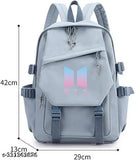 Lightweight & durable BTS school backpack with vibrant print design and 4 compartments, perfect for girls or unisex use