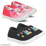 Black & Cherry Pink Kids' Shoe Combo: Mesh Sole, PVC, Slip-On, Velvet - Stylish & Adaptable for Daily Wear