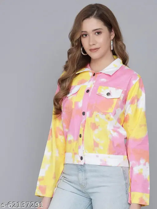 Women's printed cotton winter jacket, long sleeves, size S & L (34in bust / 38in bust)