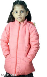 Soft nylon butter jacket for girls winter wear, solid pattern, 2-3 years size