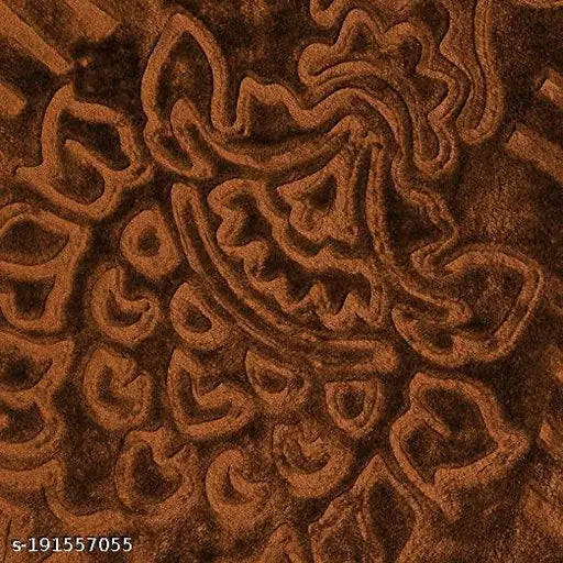 Brown Korean mink double bed blanket by Singodiya Group - soft, embossed, floral print, wash gently