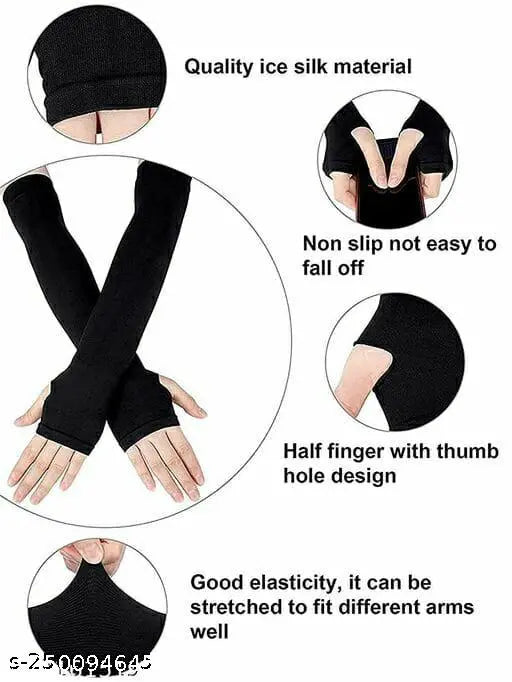 Cotton, trendy fingerless arm sleeves for sports and sun protection, solid color, stretchable full length. Pack of 1 for men's and women's use