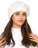 Embellished velvet-wool women's beanie cap, warm snow-ready fashion accessory for winter, Indian origin