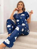 Premium quality printed nightwear dress for women, polycotton top and bottom with short sleeves