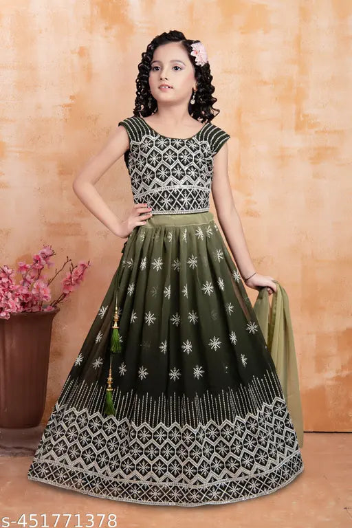 Designer embroidered Georgette lehenga-choli for kids, sleeveless and embellished Indian wedding dress