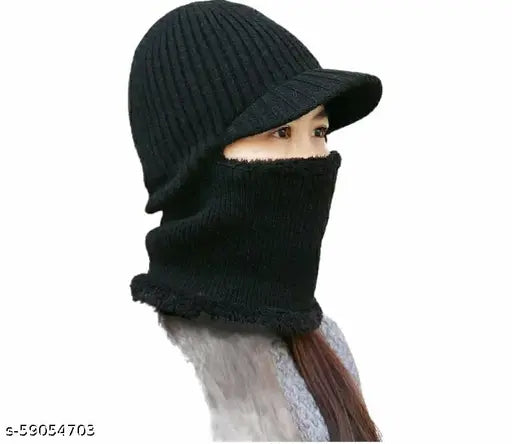 Warm wool winter hat with fur, outdoor protection for men & women