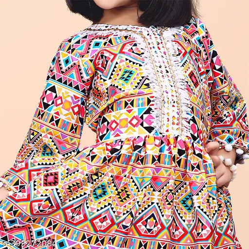 Yellow Festive Collection Anarkali Kurta Set for Girl, pure cotton, 3/4 sleeves, printed pattern, A-line plazzo pants, sizes 12M-8Y, India origin