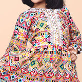 Yellow Festive Collection Anarkali Kurta Set for Girl, pure cotton, 3/4 sleeves, printed pattern, A-line plazzo pants, sizes 12M-8Y, India origin