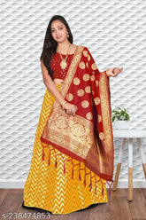 Art Silk Lehenga, Jacquard Stitch, Banarasi Fantom Silk Blouse, Chanderi Silk Dupatta - Flawsome Stylus Traditional Indian Collection, Sizes from 8-15 years and Free Size