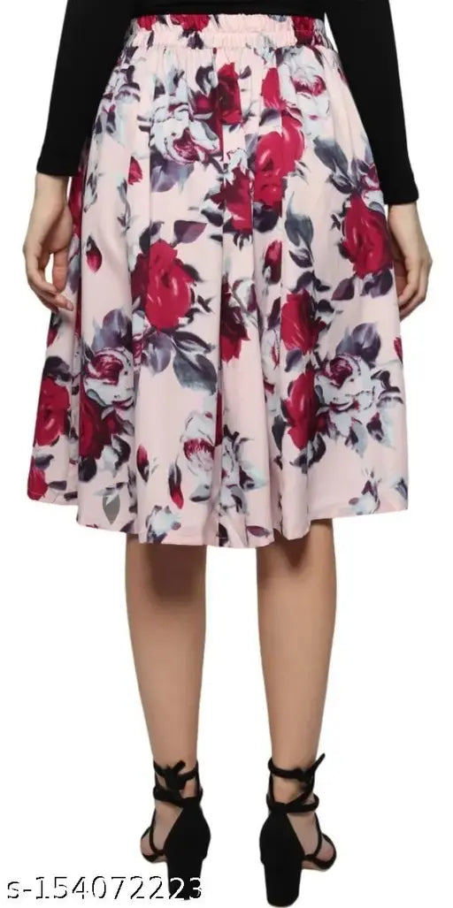 Printed crepe calf length women's party skirt, Indian craftsmanship for festive wear