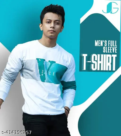 Cotton men's full sleeve t-shirt with printed long sleeves, available in M, L, and XL sizes