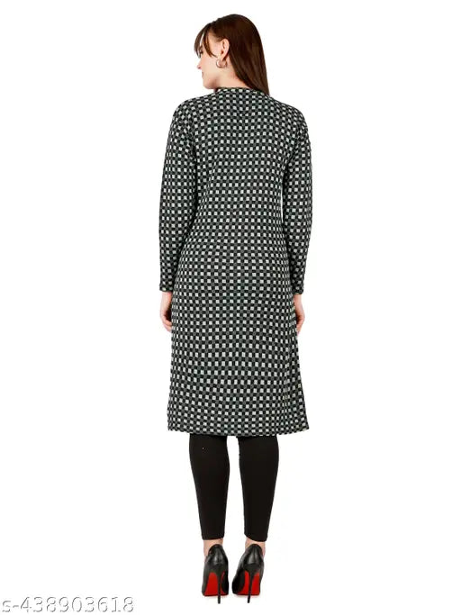 Women's wool three-quarter sleeve check kurta for winter, perfect for chilly days in India