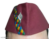 Red cotton Uttarakhand flat cap, solid design from India