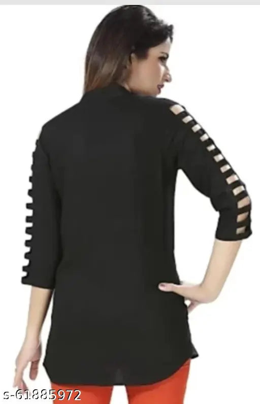 Crepe, three-quarter sleeve solid tunic shirt (XS-XXL), women's fashion top (India)