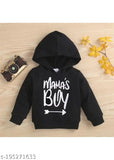 Black cotton full sleeves mamas boy text printed hoodie for baby - unisex, teddy print, summer-autumn-spring wear