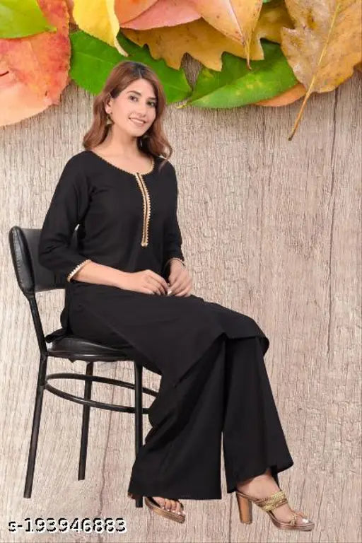 Rayon straight kurta and Palazzo set for women, Solid color, comfortable ethnic wear from SADORI, India