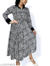 Velvet leopard print kurti gown for women, India-origin, long sleeves, animal print fashion