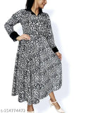 Indian velvet leopard print kurti gown, long sleeves and comfortable fit