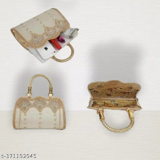 Golden PU clutch bag, free size, 2 compartments, India-crafted, elegant accessory