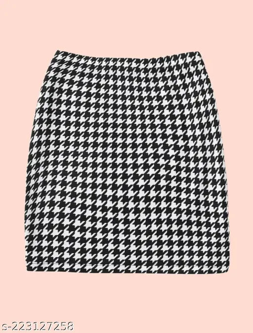 Casual polyester blend printed mini skirt, stylish for women (17 inches, 26", 30", 32", 34", 36" waist sizes)