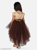 Brown net embellished hi-low dress for girls party wear, suitable for 2-3 years old, India origin