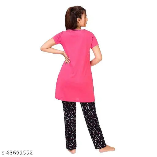 Flower printed cotton pyjama suite for women, soft and comfortable nightwear with wide round neck