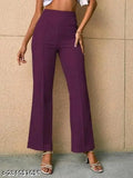 Cotton blend bell-bottom trousers, solid color in sizes 28, 30, 32, 34 for women, made in India