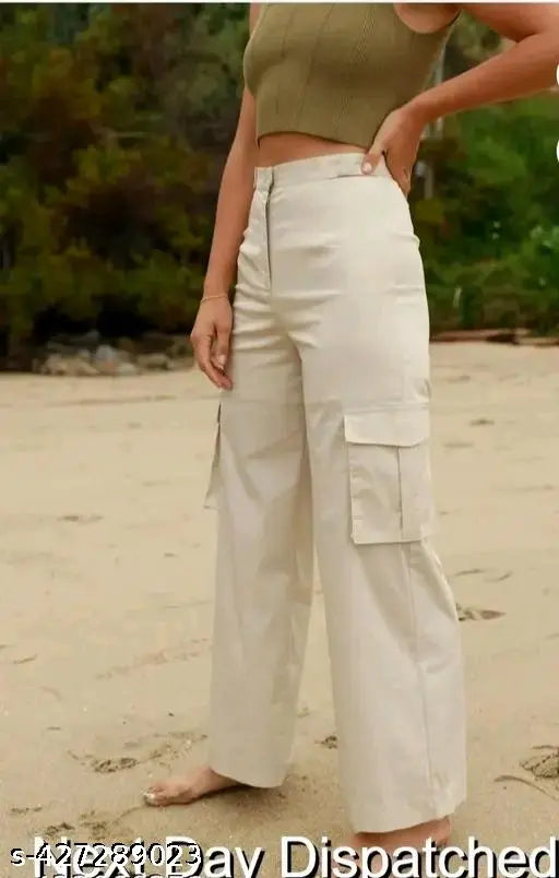 Solid formal Korean bell bottom ribbed cotton lycra trousers - high-waisted, stretchable for officewear & daily wear